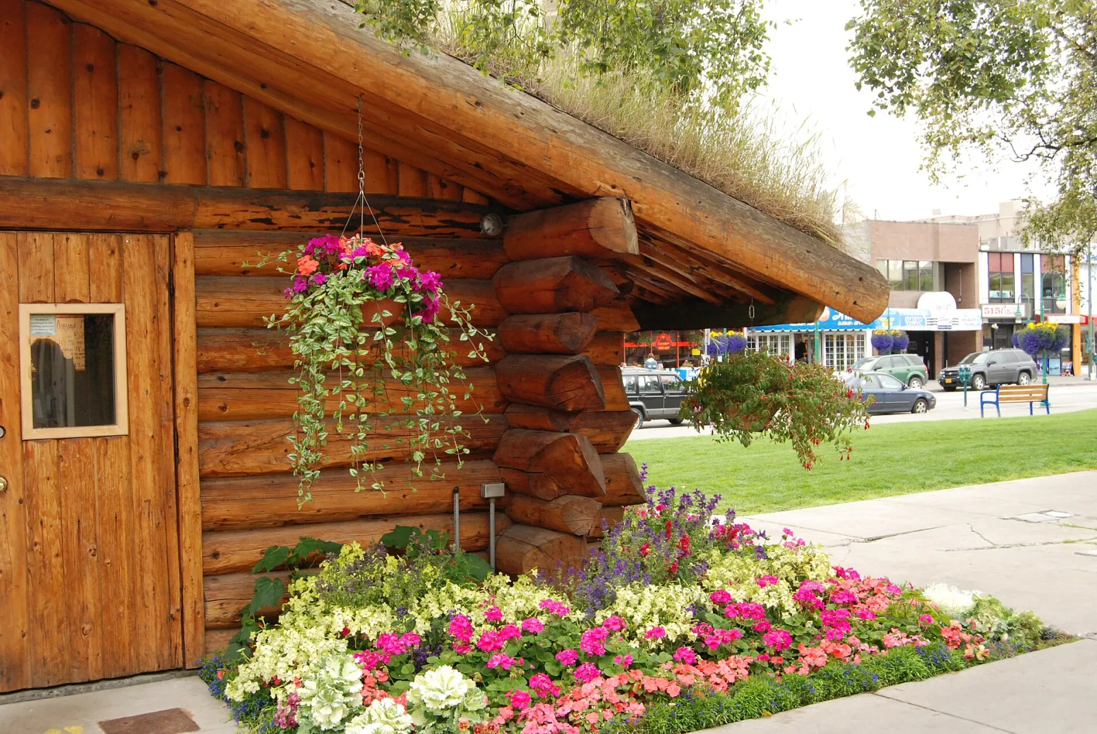 Log Cabin Visitor Information Center and Fourth Avenue, Anchorage, Alaska, United States