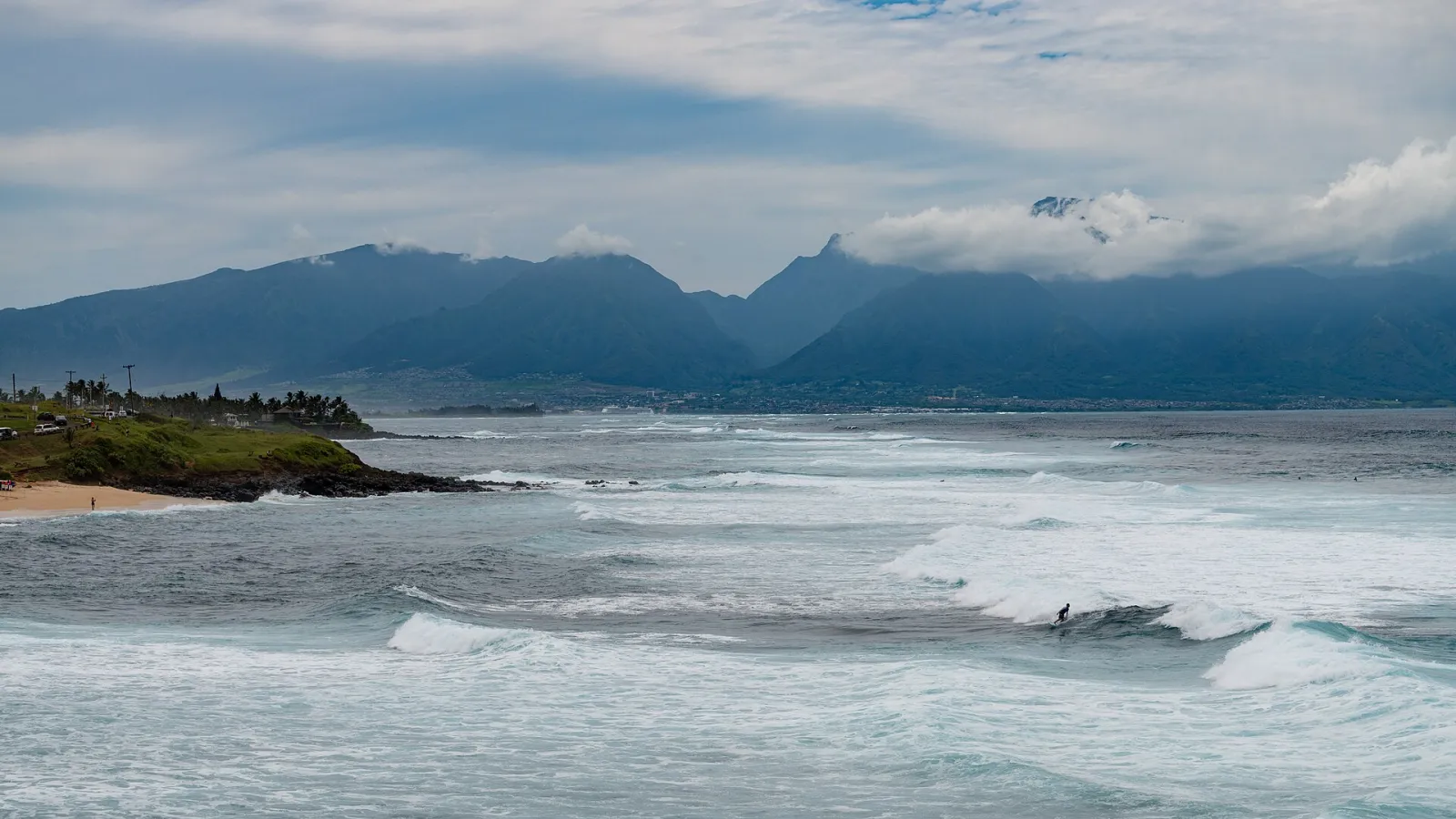 View from Ho'okipa Beach toward Kahului and Iao Valley, Maui, Hawaii, Kahului, Hawaii, United States