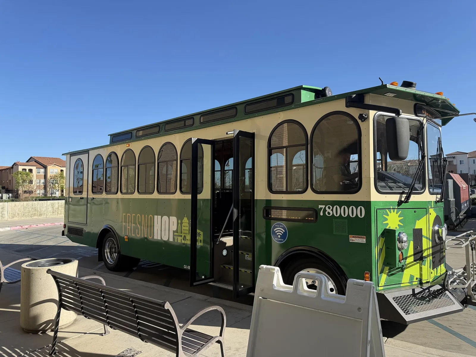 Fresno Hop trolley at Fresno State Campus Pointe, Clovis, California