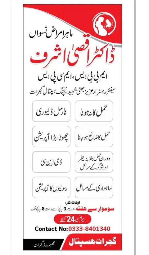 Dr Aqsa Ashraf Consultant Gynaecologist in Gujrat, Punjab