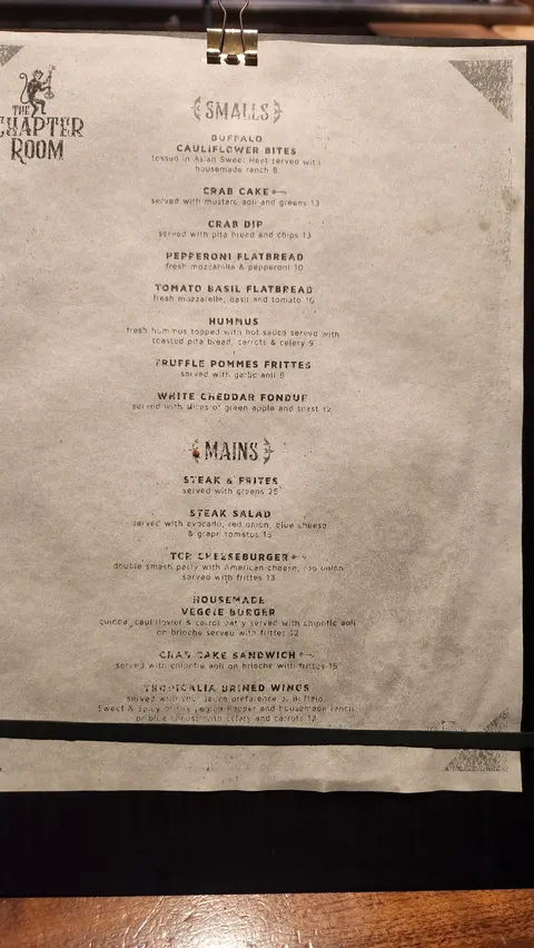 Menu at Chapter Room, Sandy Springs, GA