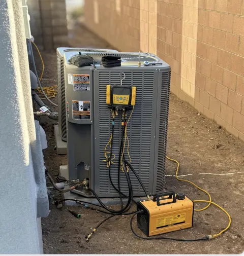 AC repair and system diagnostics on an outdoor unit in Tucson, AZ