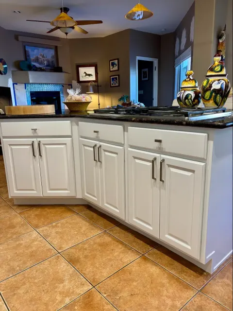 Painted white kitchen cabinets in a Tucson, AZ home