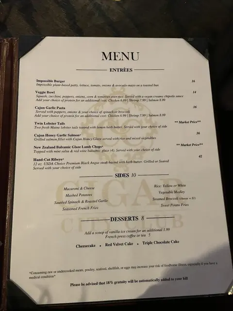 Menu at Cigar City Club, Sandy Springs, GA