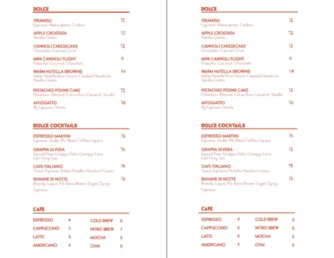 Menu at Tre Vele, Sandy Springs, GA