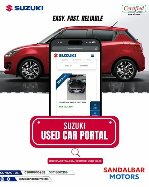 Suzuki Sandal Bar is an authorized dealer of Suzuki Pakistan in Faisalabad.