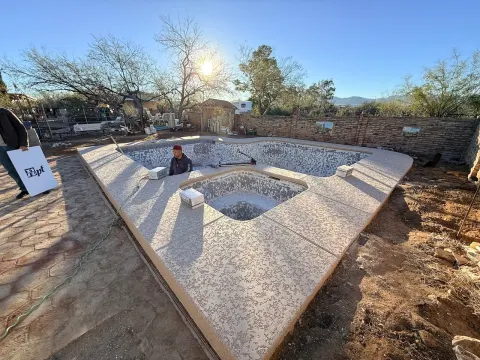 Custom pool and spa construction in progress in Southern Arizona