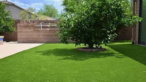 Seamless artificial turf lawn installation in a Tucson, AZ backyard