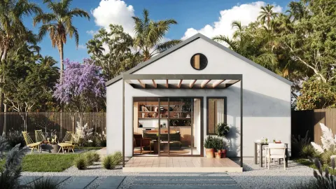 Gable-roof backyard guest house design by LADU in Los Angeles, CA