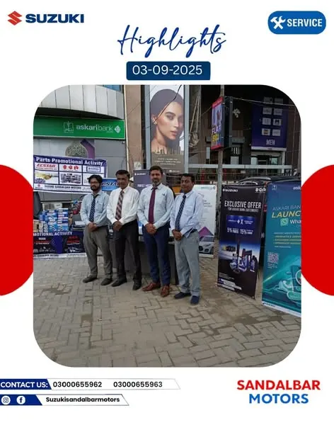 Suzuki Sandal Bar is an authorized dealer of Suzuki Pakistan in Faisalabad.