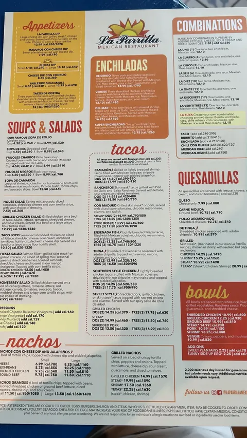 Menu at La Parrilla Mexican Restaurant - Sandy Springs, GA, Sandy Springs, GA